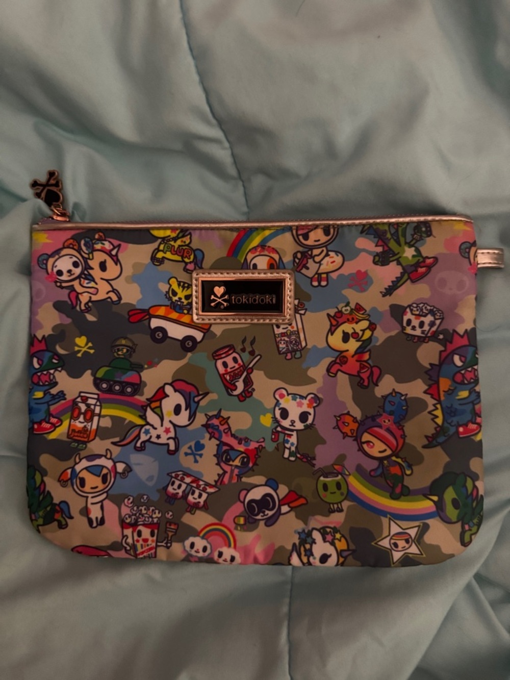 tokidoki Multicolor Character Camo Pouch with Rainbow Accents
